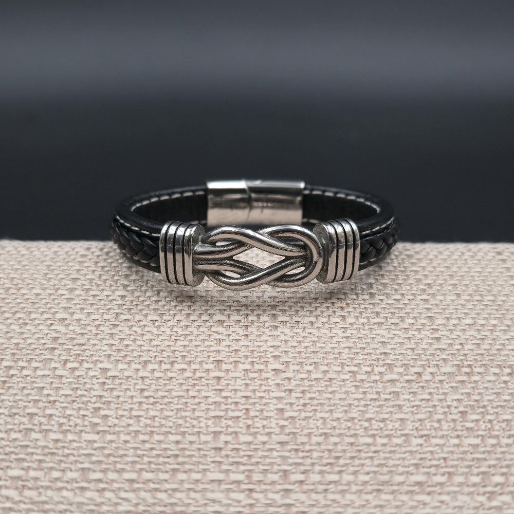 7.5 Inch Stainless Steel & Leather Love You Forever Bracelet B1118